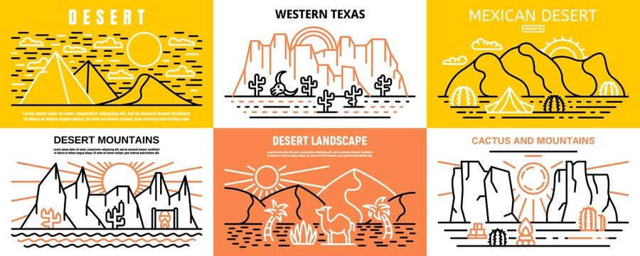 Desert Banner Set. Outline Set Of Desert Vector Banner For Web Design