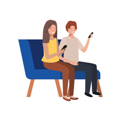 couple with sitting in chair on white background