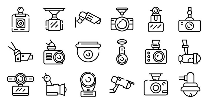 DVR camera icons set. Outline set of DVR camera vector icons for web design isolated on white background
