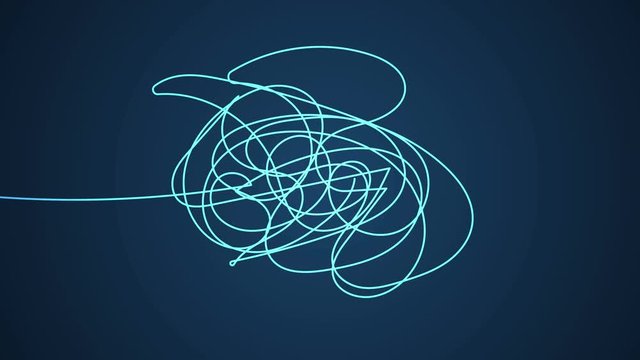 Hand drawn tangle scrawl sketch or black line spherical abstract scribble shape. Tangled chaotic doodle circle drawing circles or thread clew knot. 4K FullHD and HD render footage animation