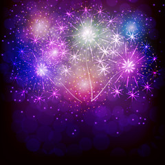 Firework for holidays. Sparkling in dark sky. Fireworks for festive events, new year, Christmas. Illustration.