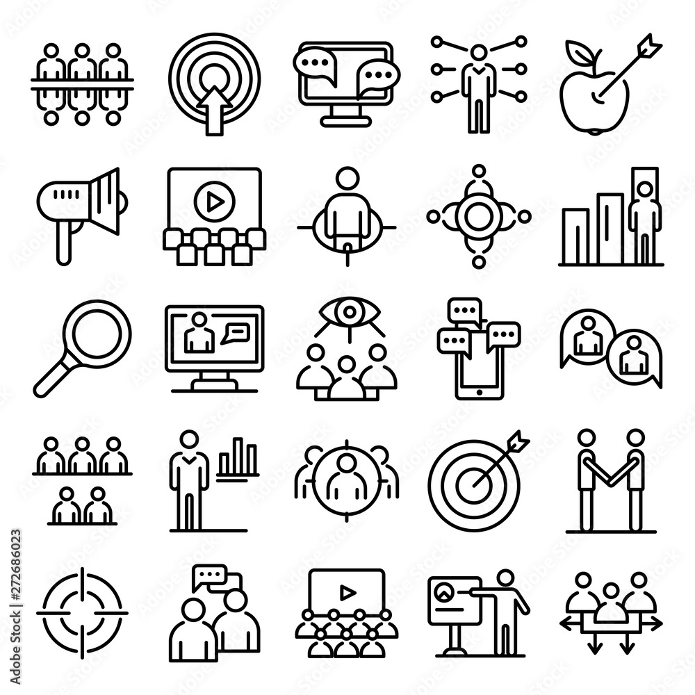 Poster audience icons set. outline set of audience vector icons for web design isolated on white background
