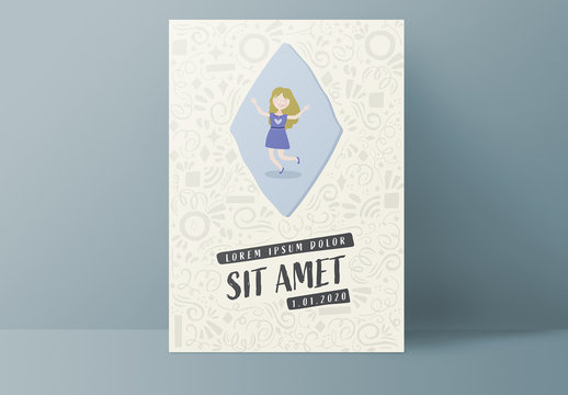 Event Poster Layout with Pattern and Illustrated Girl Jumping