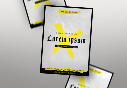 Event Poster Layout with Mountain Photograph Background and Yellow Elements
