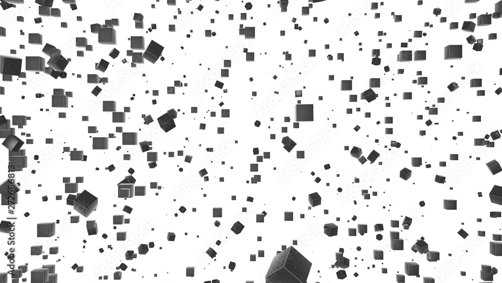 Aufkleber 3d rendering of many cubes in space, the cubes scatter after the explosion and are randomly arranged