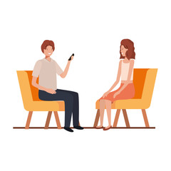 couple with sitting in chair on white background