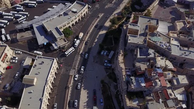 Fly over cars on Shlomo haMelech st, near New Gate of Jerusalem. DJI-0036-04