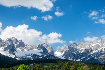 panorama of the wilder kaiser mountain range in austria