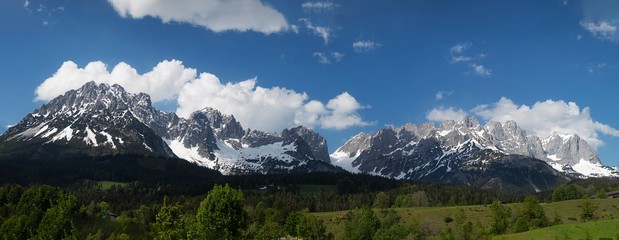 panorama of the wilder kaiser mountain range in austria