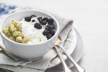 Black and white mulberry with cottage cheese and sour cream