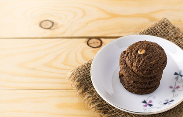 Chocolate almond cookies on Hemp sackcloth
