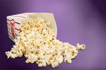 Popcorn food in box  on background