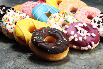 donuts in different glazes with chocolate
