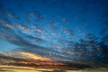 Beautiful sky at sunset, background, blank for designers, pink clouds at sunset, evening sky.