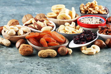 Composition with dried fruits and assorted healthy organic nuts