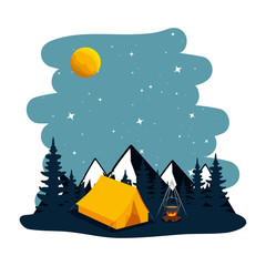 Obraz premium camping zone with tent and campfire at night scene