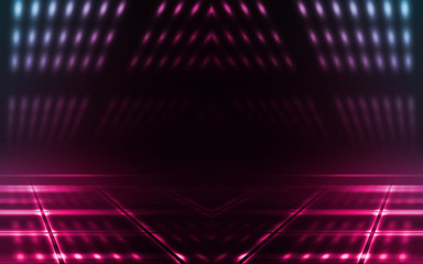 Empty background scene. Dark street reflection on wet asphalt. R