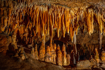 Cave stalactites, stalagmites, and other formations at Luray Caverns. VA. USA.