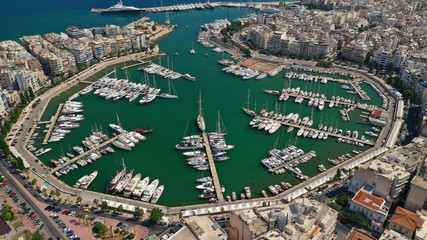 Obraz premium Aerial photo of famous round port of Pasalimani or Zea in the heart of Piraeus, Attica, Greece