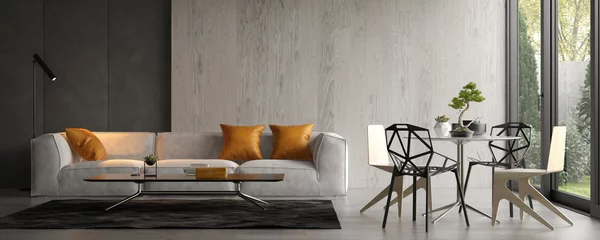 Fotobehang Interior of modern living room with sofa 3D rendering © Dmitry Berg