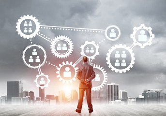 Social connection concept drawn on screen as symbol for teamwork and cooperation