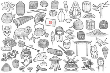  Japanese Symbols Set in Hand Drawn Style