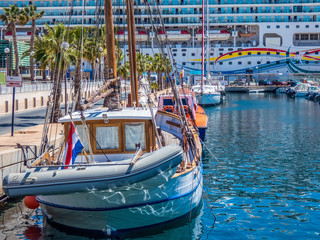 Fototapeta na wymiar Boats in Old port in Cartagena, Spain.