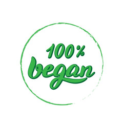 100% vegan product sticker. Trendy lettering for vegetarian cafe, packaging. Vector eps 10.