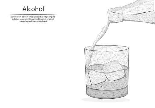 Abstract image glass and bottles in the form of lines and dots, consisting of triangles and geometric shapes. Low poly vector background.