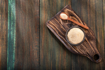 Organic maca powder - Lepidium meyenii. Text space