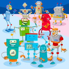 Fototapeta premium robots and droids cartoon characters group