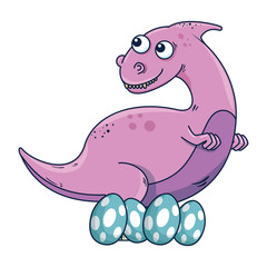 cute dinosaur care of their eggs comic character