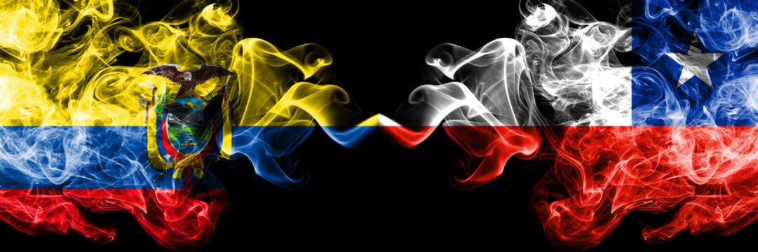 Ecuador, Ecuadorian, Chile, Chilean, flip, competition thick colorful smoky flags. America football group stage qualifications match games - Powered by Adobe