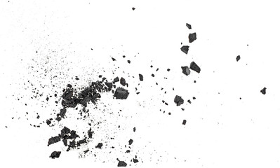 Naklejka na ściany i meble Black coal dust with fragments isolated on white background, top view.