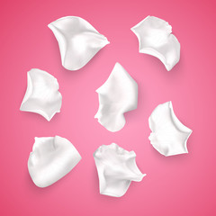 Set of White rose petals , close-up on a pink background can be used for design of romantic greetings. Vector Eps10 illustration