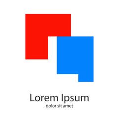 Logotipo abstracto con letra L en espacio negativo en cuadrados en azul y rojo