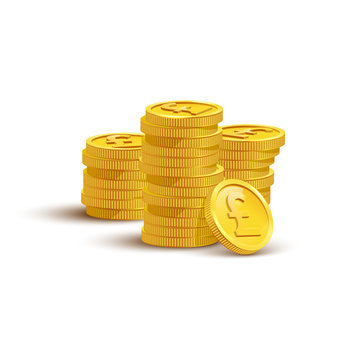 Gold coins with pound sign flat vector illustration
