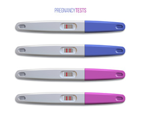 Pregnancy tests realistic vector illustrations set