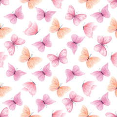 Colorful butterflies watercolor seamless pattern