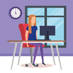 woman working in the office vector illustration