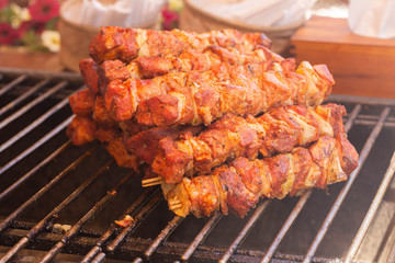 Skewers roasting on the grill