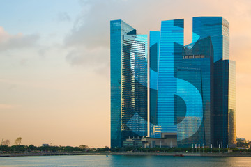 Singapore skyscrapers in the sunset light