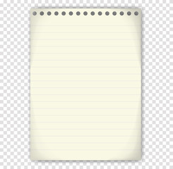 White sheet of notebook paper . Isolated background