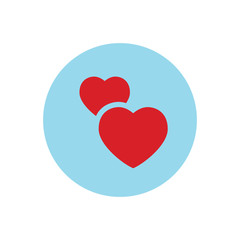 Two hearts icon, vector isolated love symbol. Double heart button.