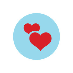 Two hearts icon, vector isolated love symbol. Double heart button.