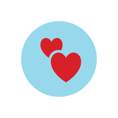Two hearts icon, vector isolated love symbol. Double heart button.
