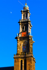 wester church amsterdam daytime with the moon in the background