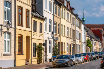 Fototapeta na wymiar Wismar, Germany. Street in the historic town center.