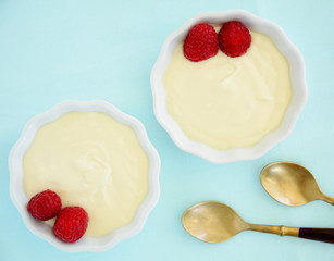 White chocolate custard with raspberries