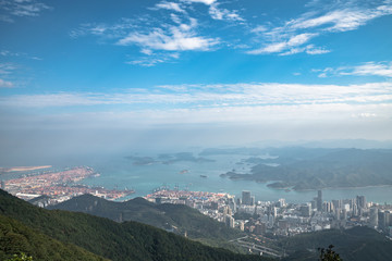 Fototapeta na wymiar Panorama view of Shenzhen cityscape from top of Wutong Mountain